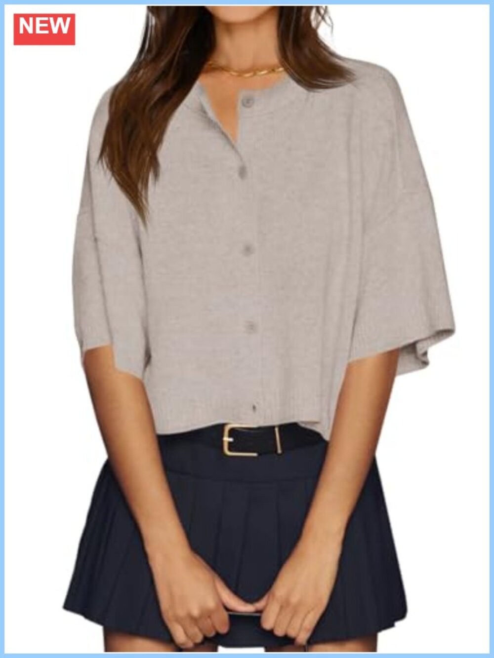 Oversized Half Sleeve Cardigan Sweater Button Front Knit